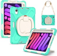 NIKCORP Robusna zaštitna maska za iPad Mini 6 8,3" s rotirajućim stalkom držačem za ruku i naramenicom, menta zelena